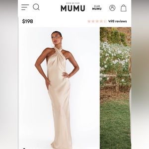 Show me your mumu Jasmine Halter Maxi dress in champagne luxe satin.